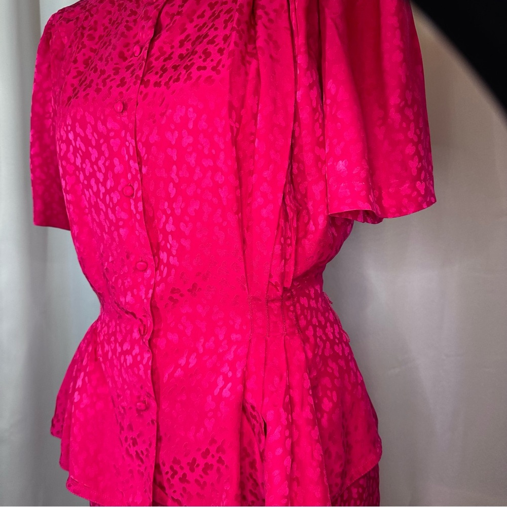 Vintage ARGENTI Silk Top Skirt Set  Sz10‎ Short Sleeve Cinch Waist Pink READ - Picture 5 of 16